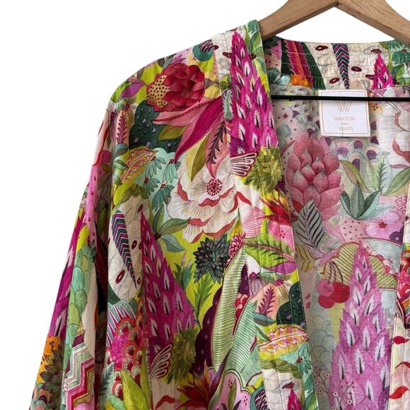 Winton and Waits Short Floral Kimono Top One Size Succulent Plant Colorful Boho - Picture 2 of 14